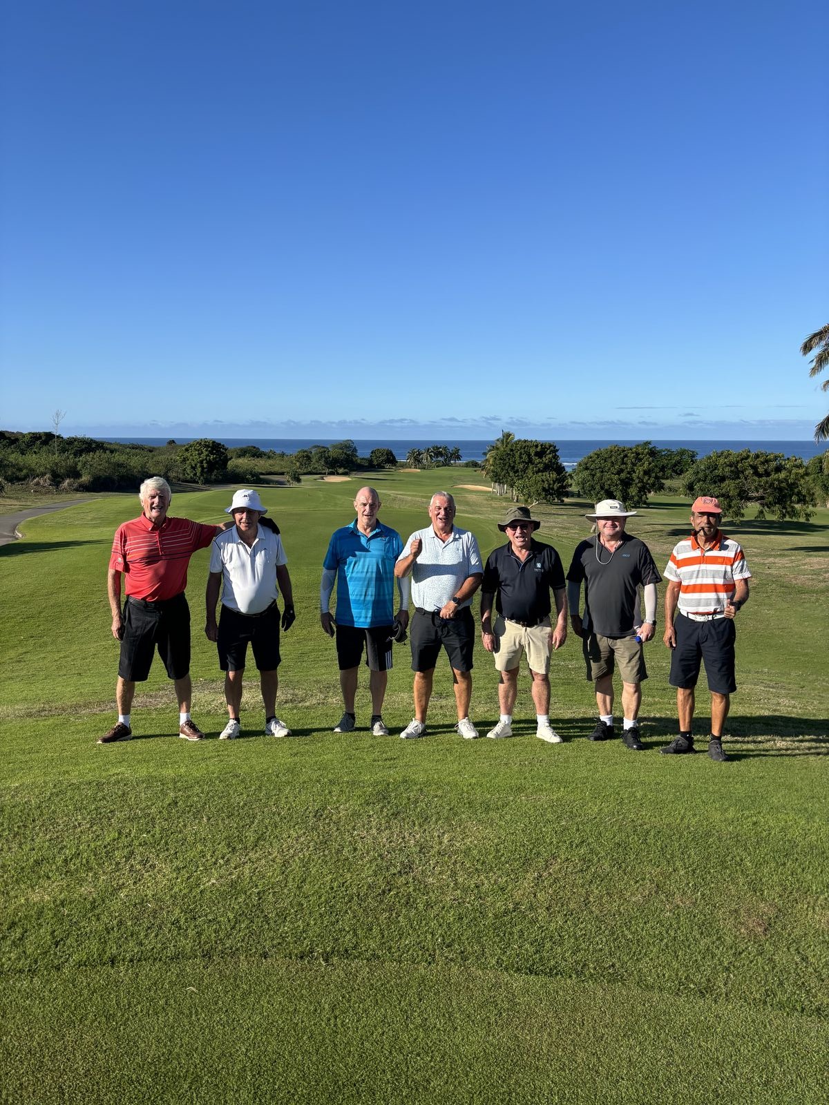 The Sentosa golf group at Natadola Bay, Fiji, in May 2025: Andrew Lochrie, Alan Nisbet, Simon Johnston, me, Keith Vincent, John Champion and Robert Weiner.