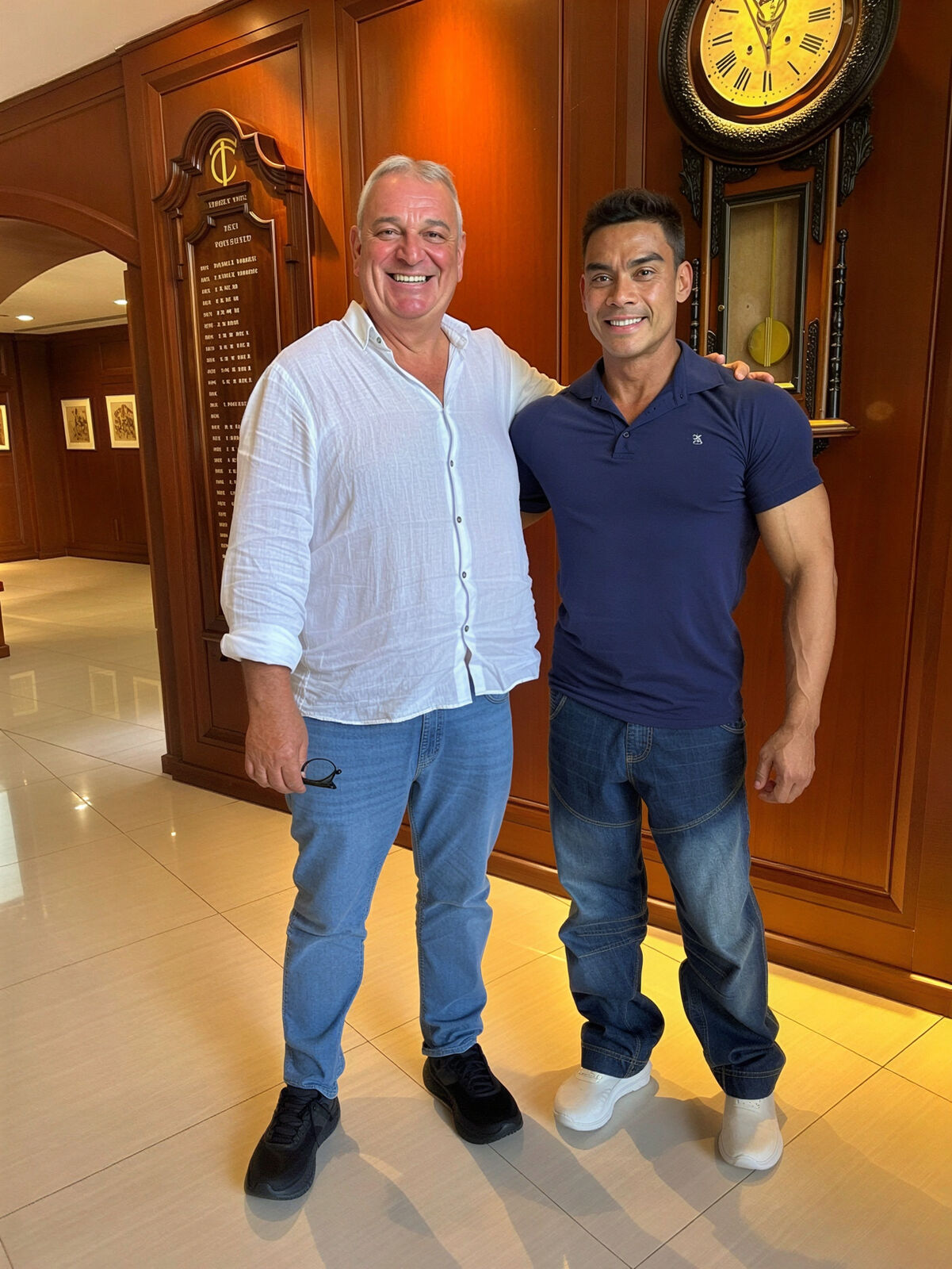 Ray Ferguson with his personal trainer Adrian Tan at the Tanglin Club, 2025