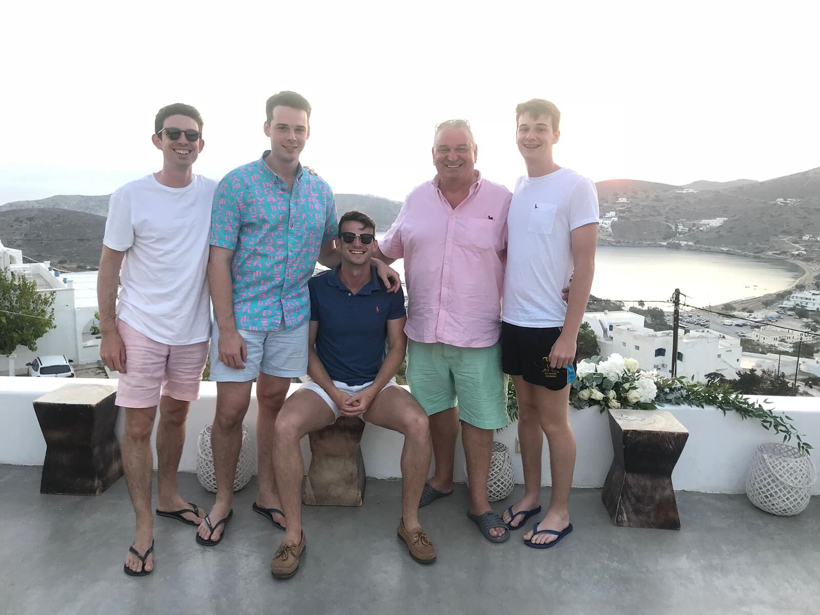 Ray Ferguson with his four sons on Ios in 2018