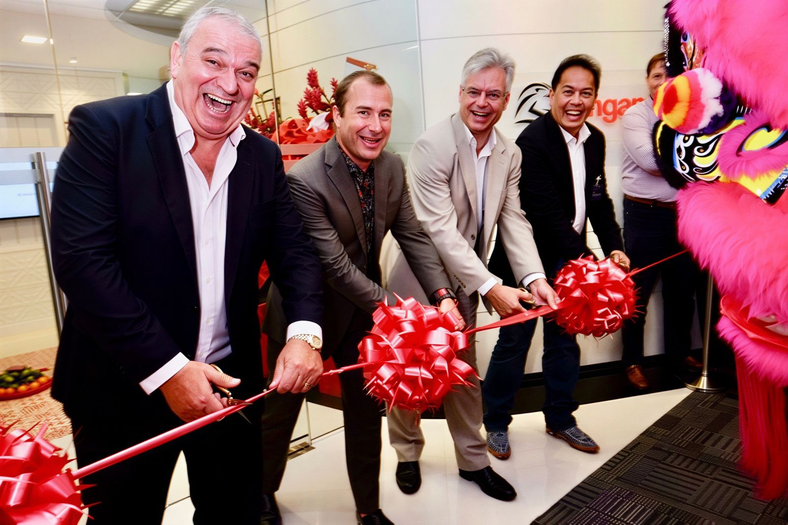 Opening Singlife's first office in 2017, as the MAS licence was granted, with Walter de Oude, Mark Richards and Phang Yew Kiat of the founding board.